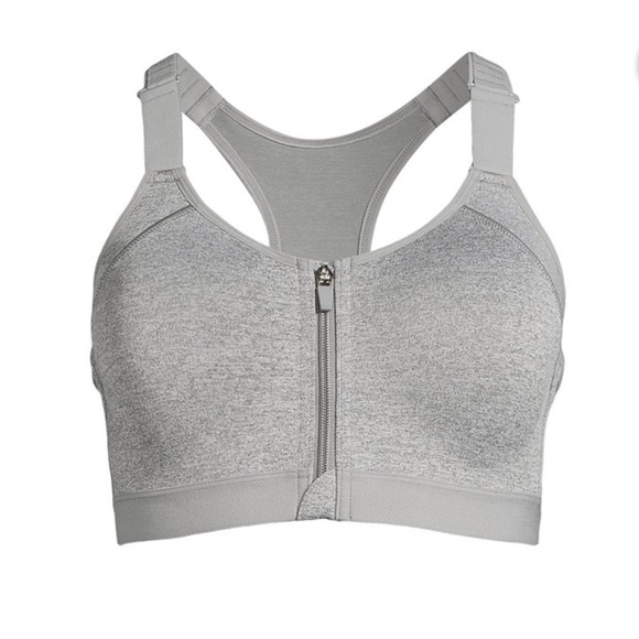 LAYER 8 QUICK DRY SPORTS BRA ZIPPER FRONT ADJUSTABLE STRAP SIZE S HEATHER GREY. - Picture 8 of 17